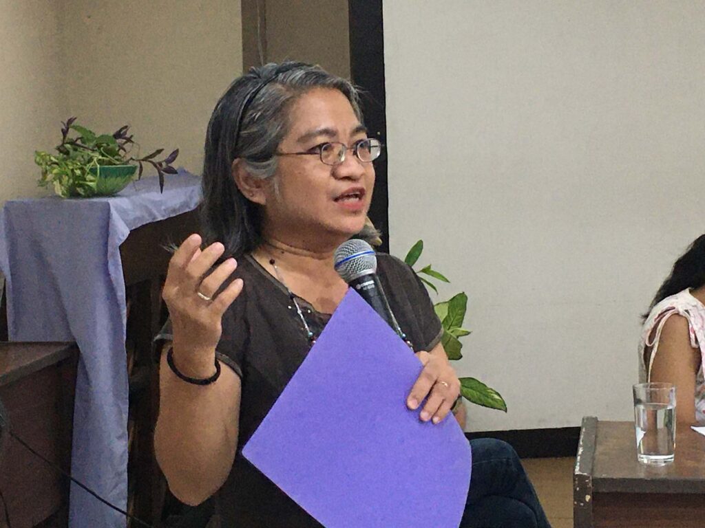 Esmeralda dela Paz welcomes guests, martial law veterans and childs rights advocates